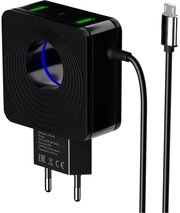 Сетевое зарядное устройство 2USB 2.4A с дата-кабелем Type-C и LED подсветкой More choice NC48a Black