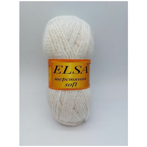 Пряжа для вязания Elsa шерстяная soft (Эльза софт), 1 моток, Цвет: Белый, 70% шерсть, 30% акрил, 100 г 250 м