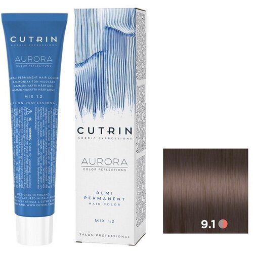 Cutrin AURORA Demi Безаммиачный краситель для волос, 9.1 очень светлый пепельный блондин безаммиачный краситель cutrin aurora 8 0 светлый блондин 60 мл