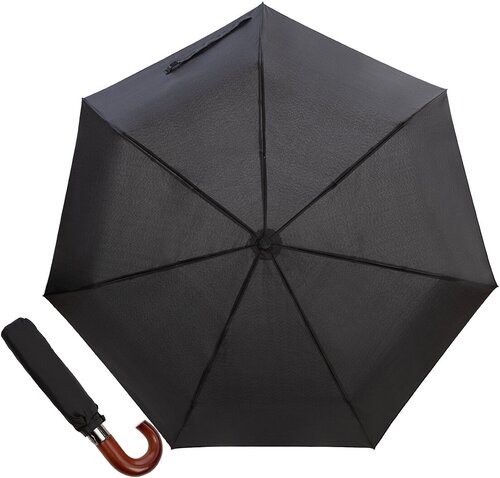 Зонт Guy de Jean, автомат, 2 сложения, купол 98 см, 7 спиц, деревянная ручка, система «антиветер», черный