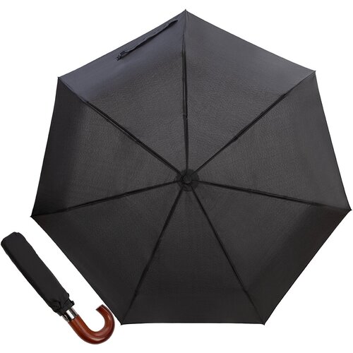 Зонт Guy de Jean, автомат, 2 сложения, купол 98 см., 7 спиц, деревянная ручка, система «антиветер», черный