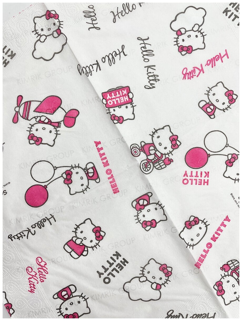 Бумажные салфетки "Hello Kitty" 3-х слойные, 30 листов, 32х32 см, 160 г, World Cart - фотография № 4