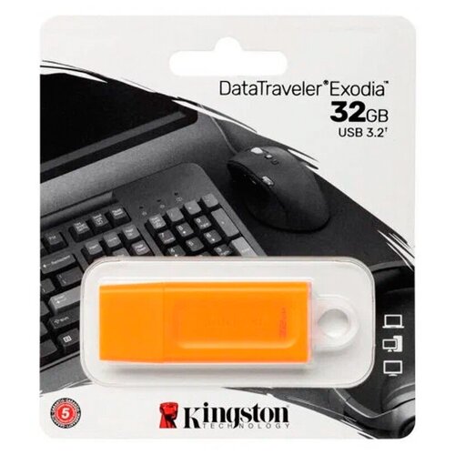 Флеш-накопитель 32Gb Kingston DataTraveler Exodia, USB 3.2 gen, пластик, оранжевый