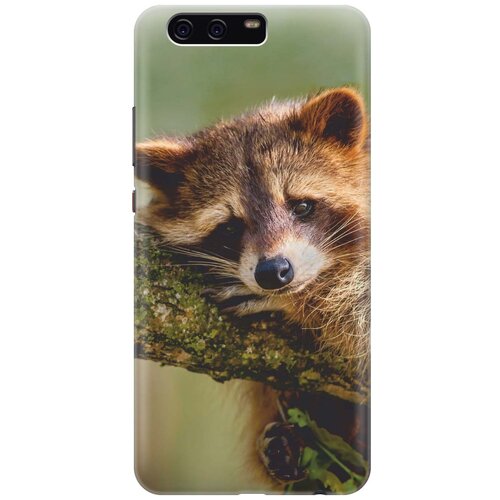 фото Cиликоновый чехол на huawei p10 plus / хуавей п10 плюс с принтом "задумчивый енот" gosso