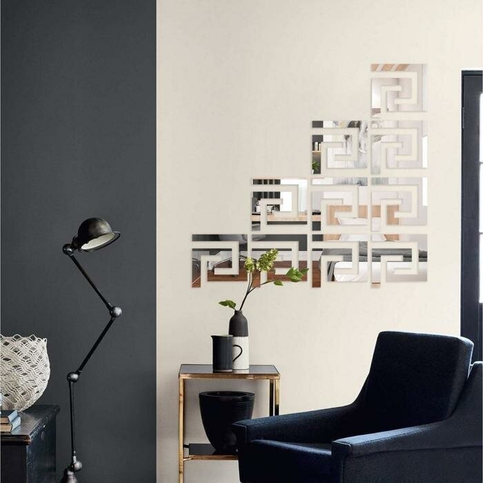 фото Декор настенный "Лабиринт", зеркальный, 10 элементов 10 х 10 см, серебро