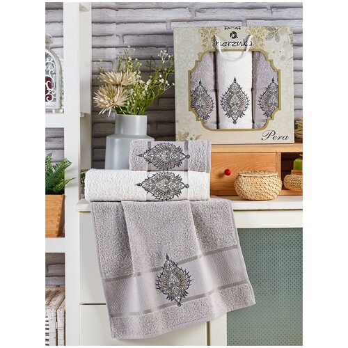 фото Oran merzuka полотенце moss цвет: серый (50х90 см - 2 шт,70х140 см) br41067