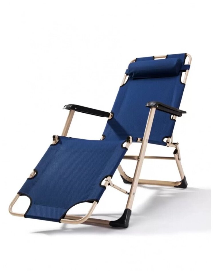 Раскладушка с подушкой, кресло-кровать, шезлонг, с подлокотниками, 178х52х38 см, синяя - фотография № 11