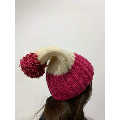 фото Шапка wool art, размер onesize, розовый, белый