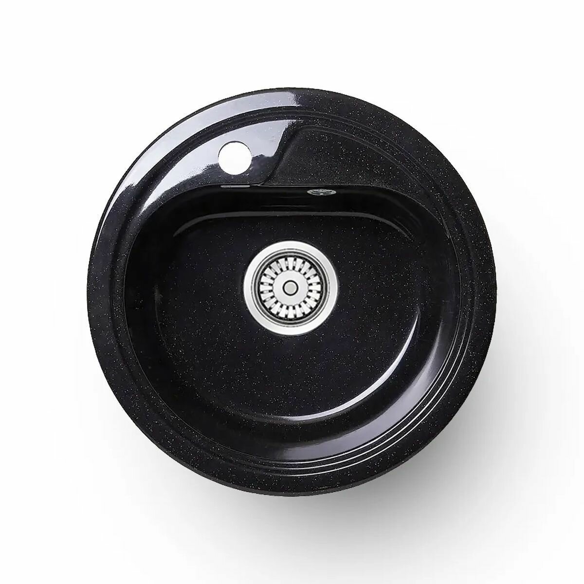 Мойка для кухни Агата AG1C1 черная круглая кварцевая глянцевая 450*190мм - фотография № 1