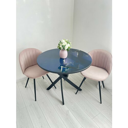 Стол обеденный круглый покрытие стекло нераздвижной LOFT кухонный Лофт, 90х90х75 см