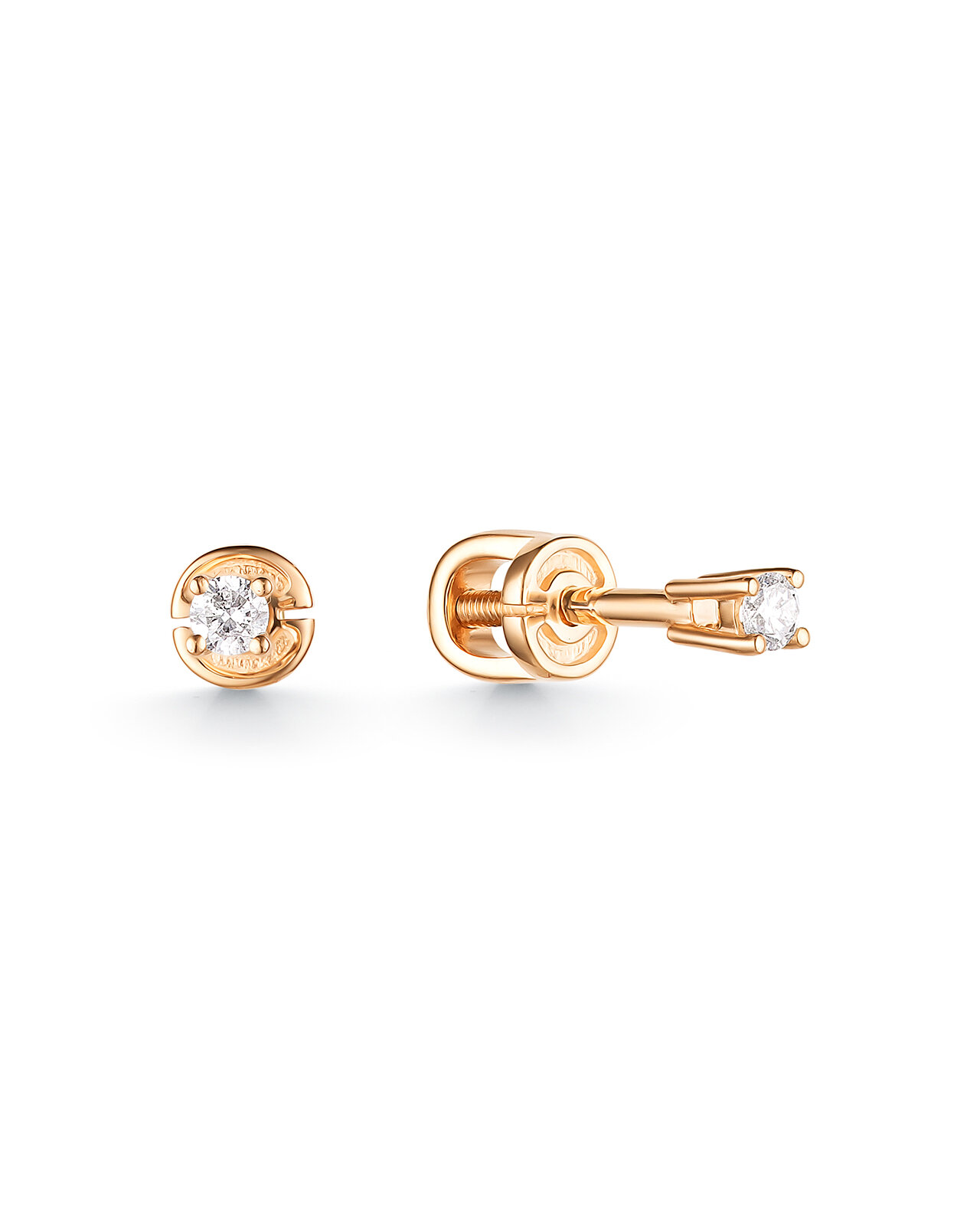 Серьги пусеты Dewi, красное золото, 585 проба, бриллиант, , золотистый