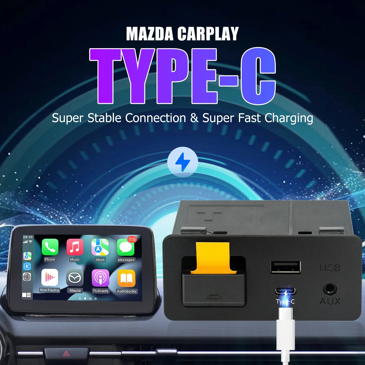 USB-комплект TYPE-C Mazda CarPlay Android Auto HUB OEM для Mazda 2 3 6 CX3 CX5 CX8 CX9 MX5 Miata TK78669U0C-2023 новый, Wireless Carplay