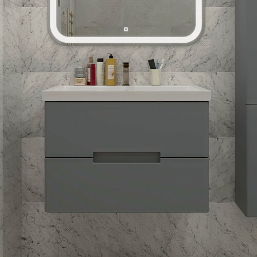 Изображение товара Тумба подвесная SanStar Noche 80 с раковиной Como 80 (комплект) для ванной комнаты Графит софт