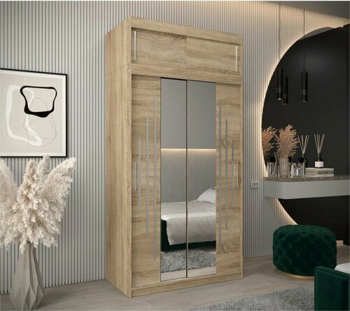 Изображение товара Шкаф-купе МебельЛэнд24 Валмиера NEW - 4А Дуб Сонома 120x60x270 дуб светлый для одежды двухдверный с 2 зеркалами