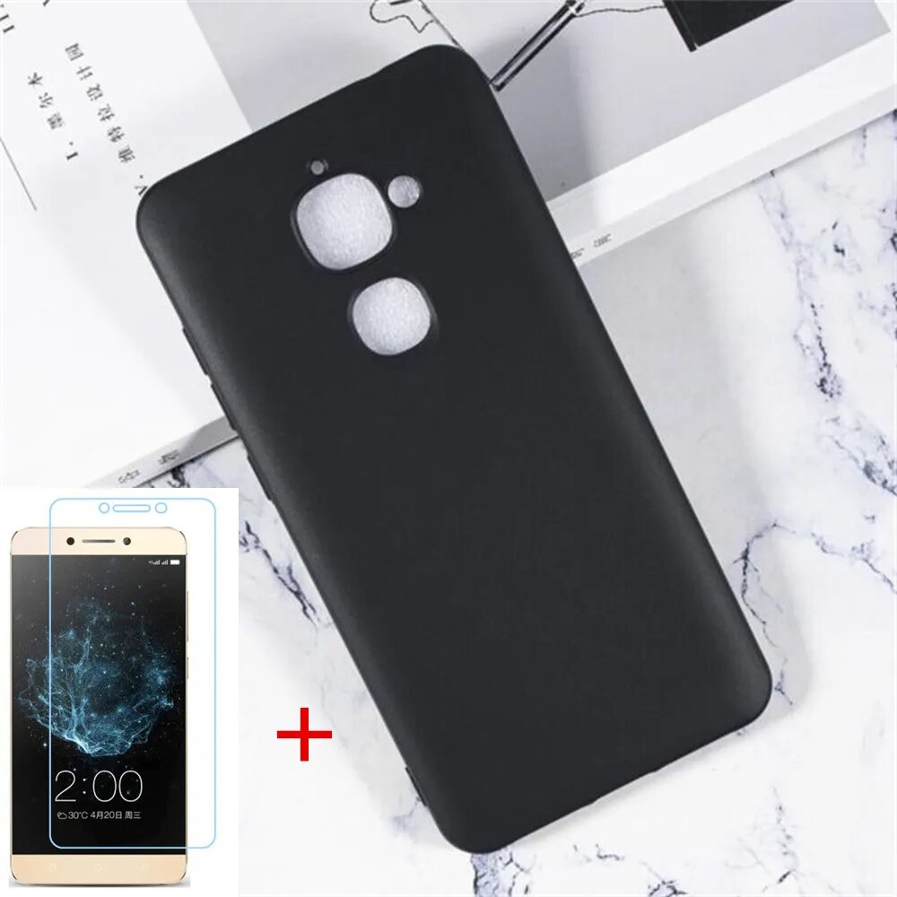 Антидетонационный мягкий чехол из ТПУ для телефона Letv Leeco Le S3 X522 Le2 X527 le2 x520 x526 S3 x626 Силиконовый чехол-бампер из закаленного стекла, Black Case And glass, Leeco Le 2