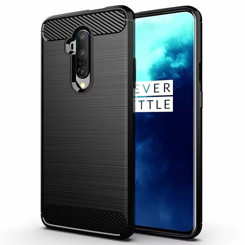 Накладка силиконовая для OnePlus 7T Pro под карбон и сталь черная