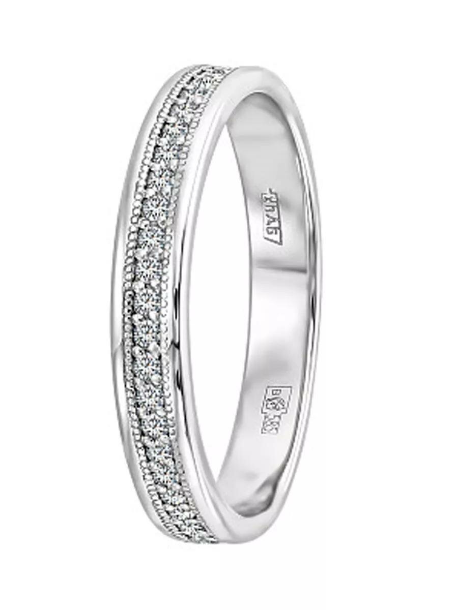 Кольцо обручальное, белое золото, 585 проба, родирование, бриллиант