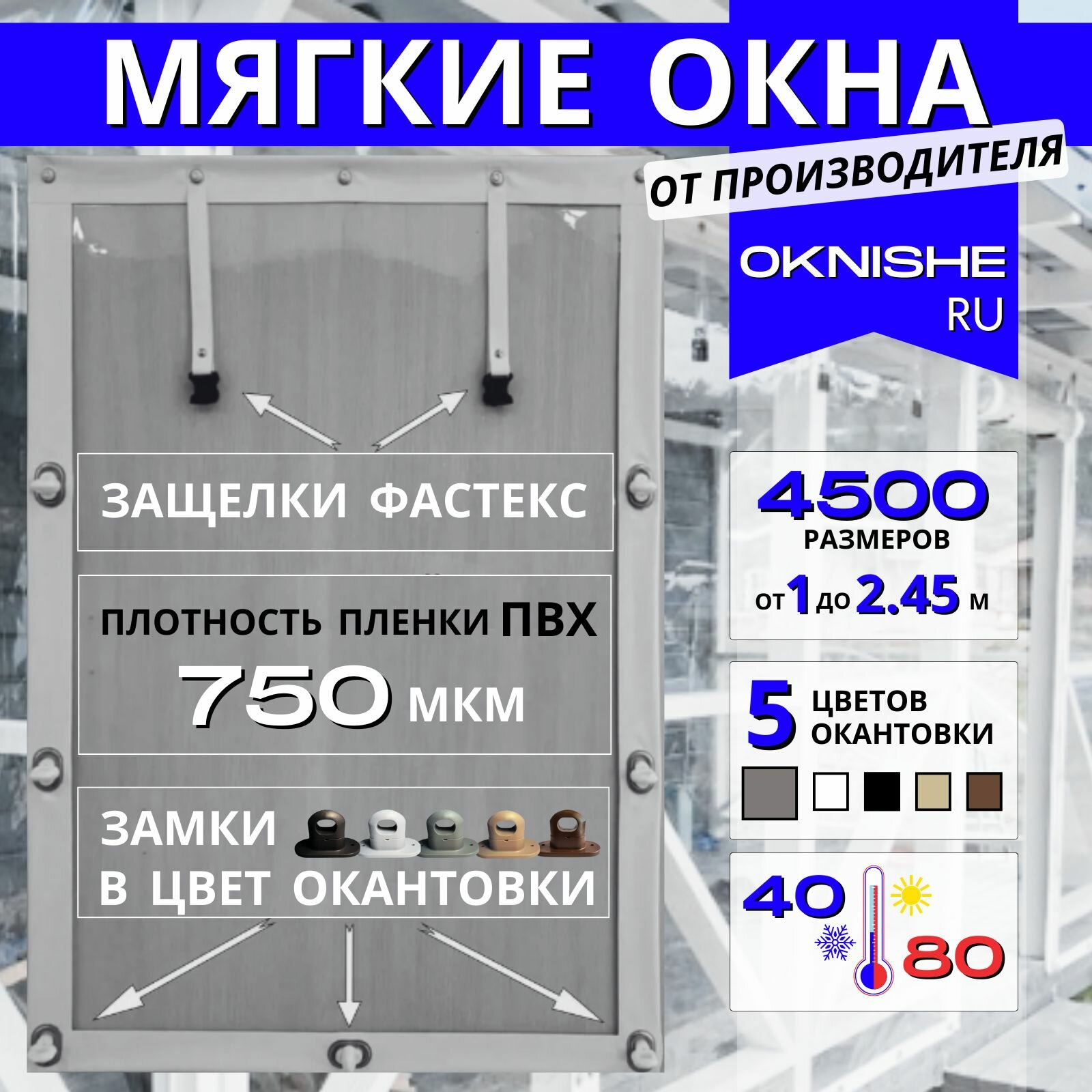 Мягкое окно ПВХ с креплением на поворотной скобе в серой окантовке 100х100 см (В*Ш)