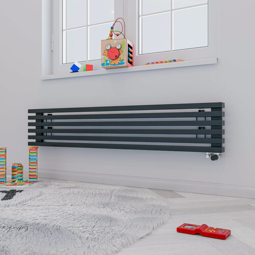 Изображение товара Горизонтальный дизайн радиатор отопления Warm Design OMEGA, чёрный (6 секций, 1500х280мм)