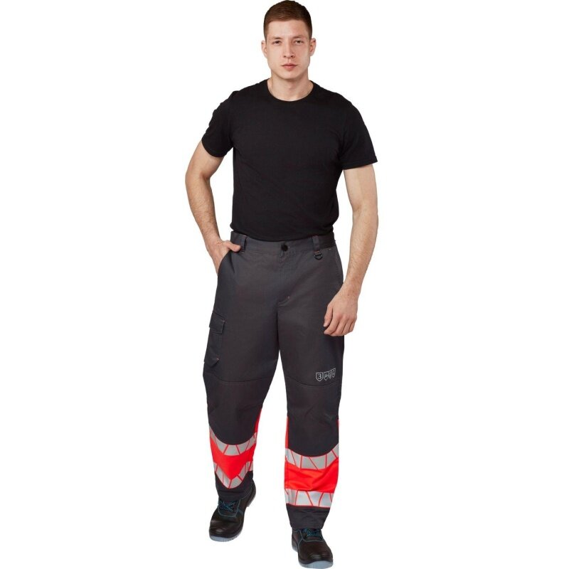 Брюки рабочие КНР летние мужские Равелин цвет красный и графит размер 52-54 рост 158-164