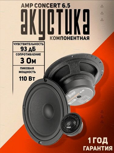 Изображение товара Колонки автомобильные AMP Concert 6.5, 16.5 см, 2х полосная, 3 Ом, 55Вт-110Вт, 93 дБ, 6.5 дюйма, черная