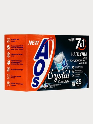 Изображение товара Экологичные капсулы для посудомойки AOS Crystal, для посуды и столовых приборов, 25 шт