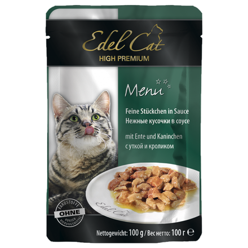 Эдель Кэт пауч для кошек Нежные кусочки Утка/кролик в соусе 100гр х 20 штук в упаковке