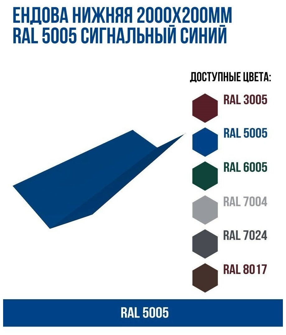 Ендова нижняя 2000х200мм RAL 5005 Сигнальный синий