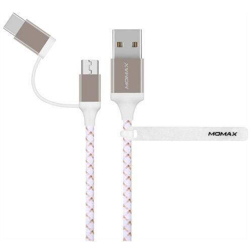 Кабель Momax Go Link 2 in 1 UBS to Type-C + MicroUSB Fast Charge 3A Cable 1m Gold (DTC11AL)