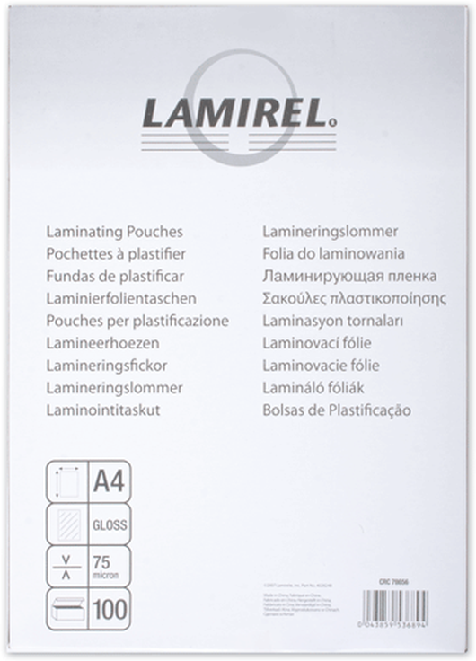 Пленка для ламинирования A4 (216х303мм) 75мкм 100шт/уп Lamirel LA-78656