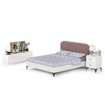 Набор белой мебели для спальни Валенсия: кровать с мягким изголовьем, тумба для аппаратуры и прикроватная тумбочка, цвет белый шагрень - изображение