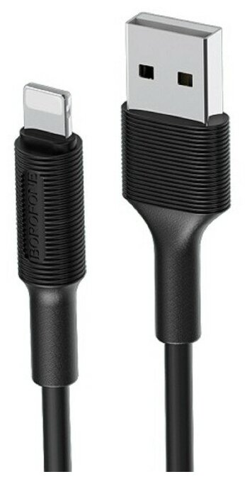 Кабель Borofone Bх1, Lightning - USB, 2.4 А, 1 м, PVC оплётка, чёрный