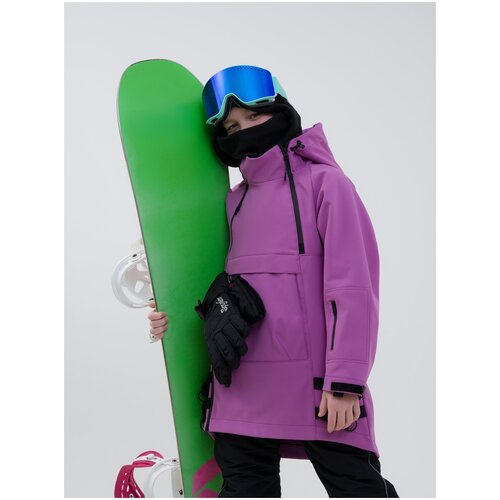 Горнолыжная куртка Sherysheff, несъемный капюшон, светоотражающие элементы, водонепроницаемая, ветрозащитная, регулируемые манжеты, карман для ски-пасса, регулируемый край, карманы, регулируемый капюшон, мембранная, размер 140, фиолетовый
