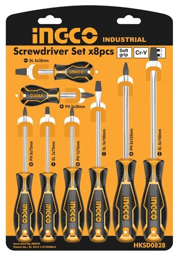 Набор отверток (8шт, Cr-V) магнитный наконечник INGCO INDUSTRIAL HKSD0828