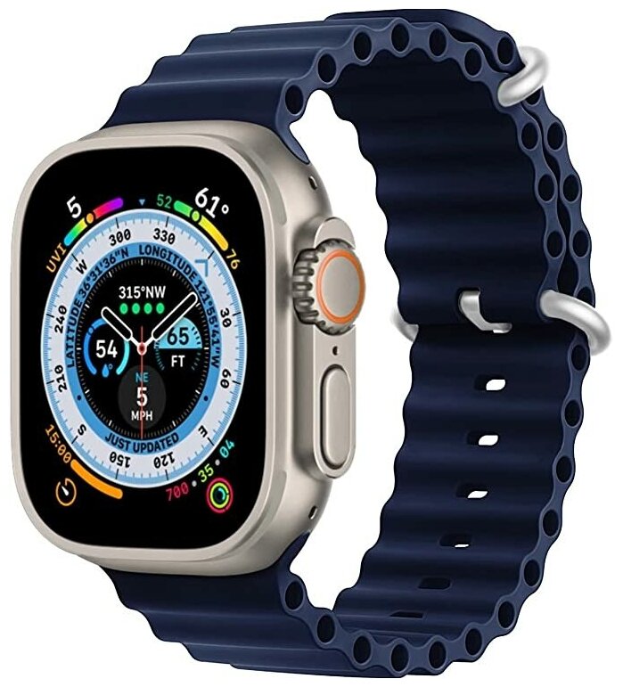 Ремешок Ocean Band для Apple Watch ULTRA 49mm, Series 1-8, SE, 42/44/45/49mm, темно-синий (midnight blue), рифленый