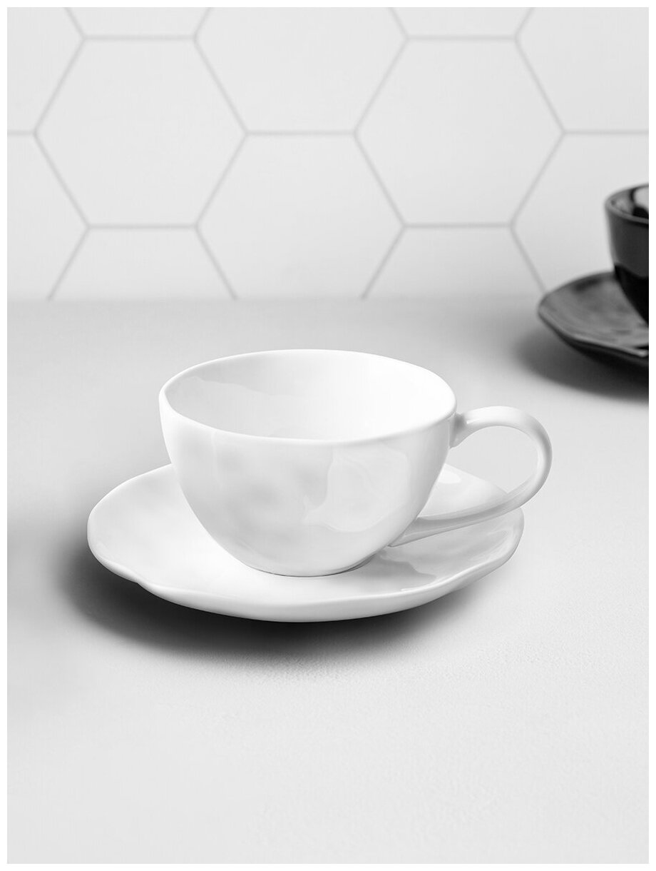 Чайная пара / чашка с блюдцем / кружка для чая, кофе 200 мл 13х9,5х5,5 см Elan Gallery Консонанс, белая глянец