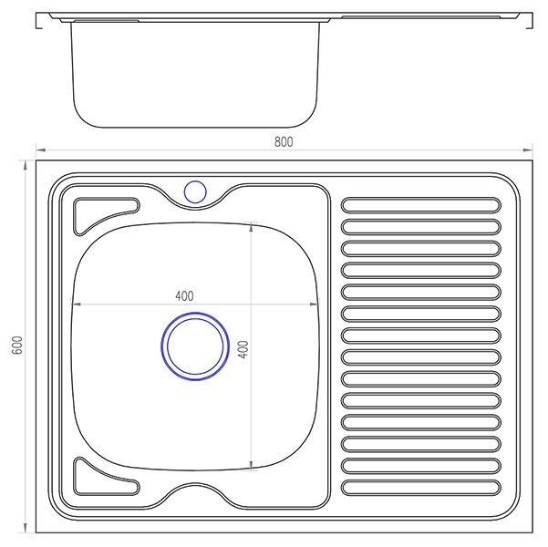 MIXLINE Мойка кухонная MIXLINE 527970, накладная, толщина 0.4 мм, 80х60х16 см, левая, выпуск 1 1/2"