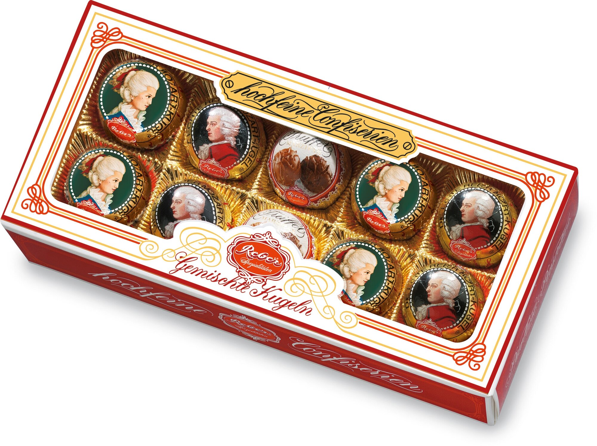 Подарочный набор Reber Моцарт Шоколадные конфеты из горького и молочного шоколада, 200 г