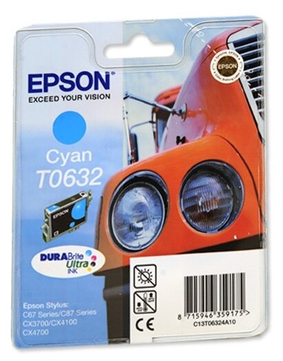 Картридж Epson C13T06324A10, 250 стр, голубой