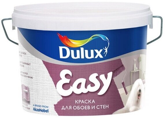 Dulux Easy Краска для стен и обоев водно-дисперсионная (белая, матовая, база BW, 5 л)