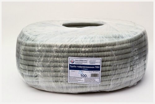 Изображение товара Труба гофрированная ПВХ легкая серая с/з д25 (50м/уп) Пан-Электро 331-00025