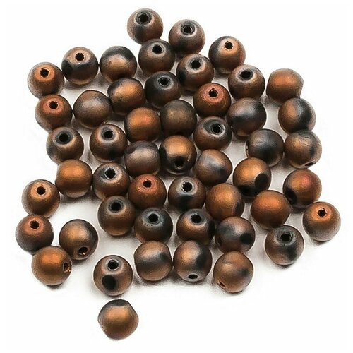 Стеклянные чешские бусины, круглые, Round Beads, 4 мм, цвет Jet Sunset Full Matted, 50 шт.