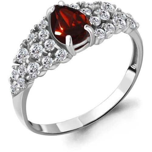 фото Серебряное кольцо aquamarine а6900503а с фианитом и гранатом, размер 16,5 diamant-online