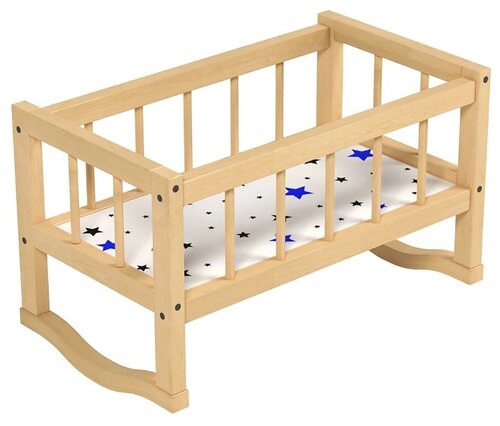 Кроватка-качалка для кукол деревянная с постелькой
