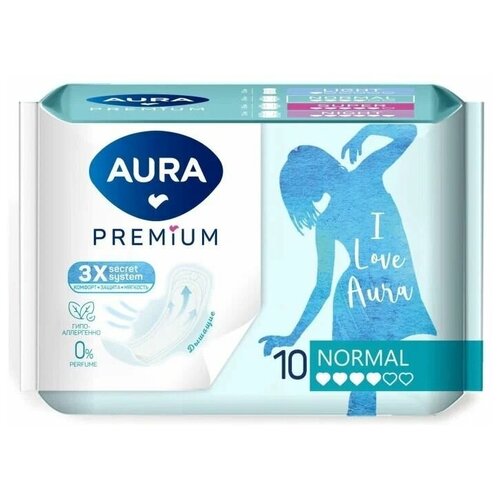 AURA Premium Normal Прокладки гигиенические 4 капли 245 мм, 10 шт