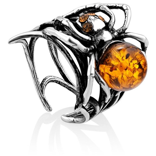 фото Amberholl яркое эффектное кольцо из серебра с коньячным янтарём «паучок»