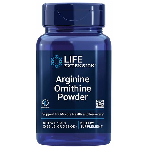 фото Аминокислоты l-аргинин + l-орнитин life extension, порошок 150г / комплекс для набора мышечной массы