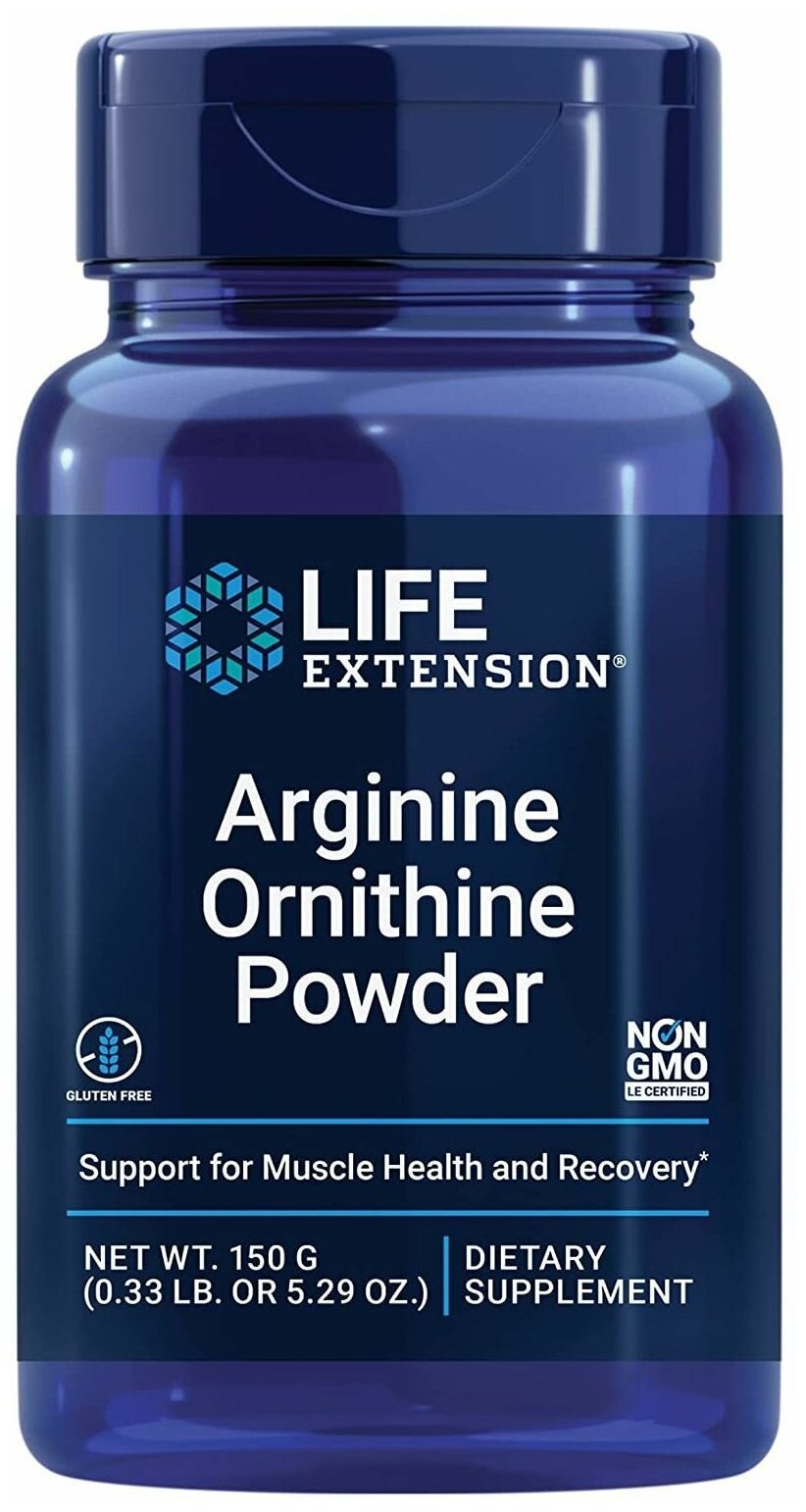 Аминокислоты L-аргинин + L-Орнитин Life Extension, порошок 150г / Комплекс для набора мышечной массы