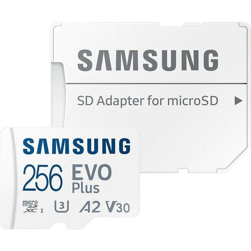 Карта памяти microSDXC UHS-I U3 Samsung EVO PLUS 256 ГБ, 130 МБ/с, Class 10, MB-MC256KA/KR, 1 шт., переходник SD