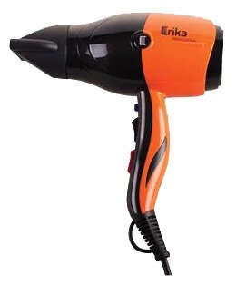 Фен профессиональный ERIKA PROFESSIONAL HDR-012B, 2200 Вт, 18 м/с, 2,6 м, концентратор, Черно-оранж.